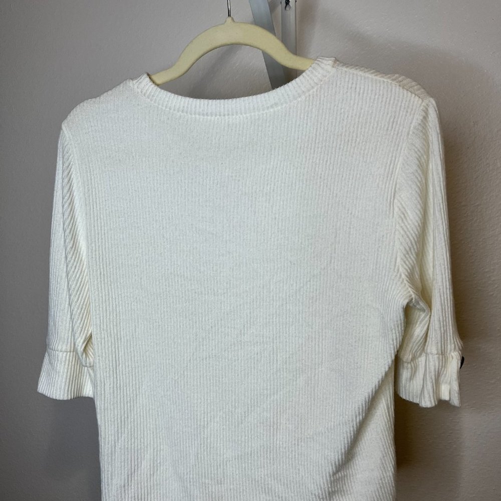 Ivory Color Ribbed Stretch Light Sweater Top Medium - Picture 2 of 3